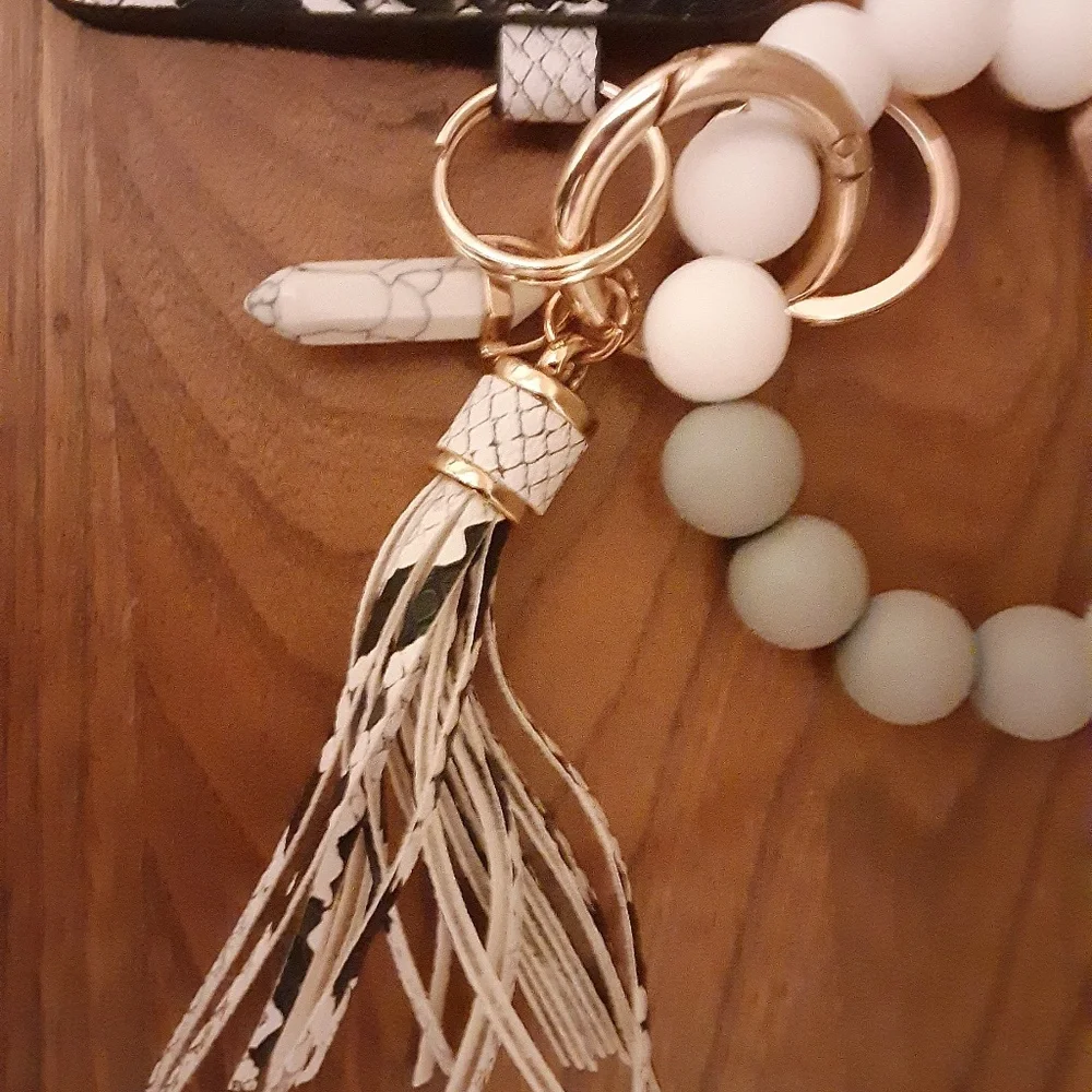 Wallet/Card Holder with Tassel, Keyrings & Beaded Bracelet